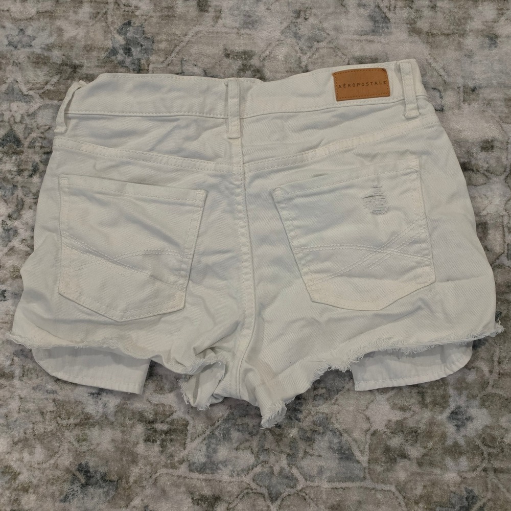 Aeropostale Womens White High Waisted Shorty Distressed Denim Cut Off Shorts 2